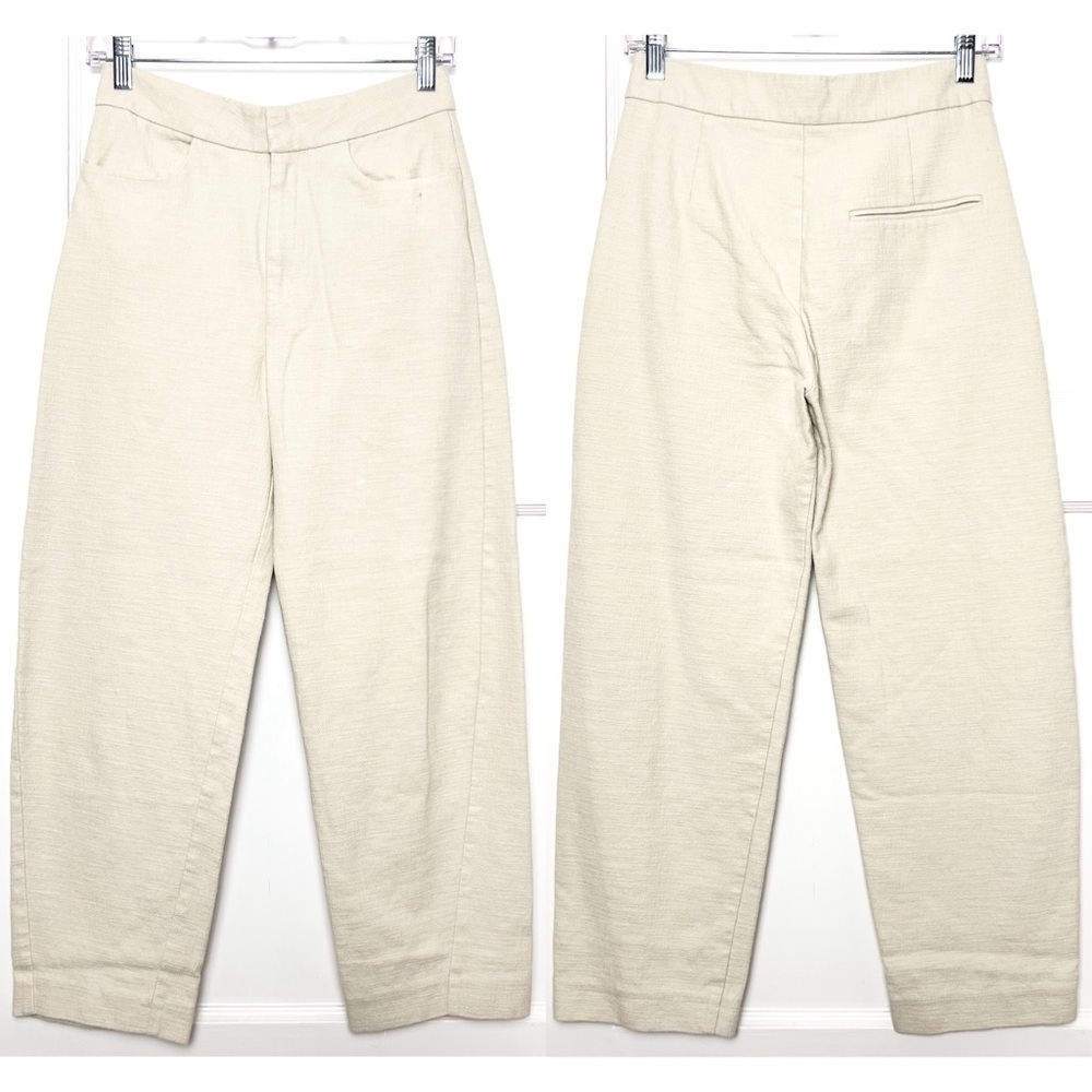 TOTEME Beige Textured Cotton Boucle Twill Ankle Crop Straight Tapered Trouser XS - Picture 5 of 13